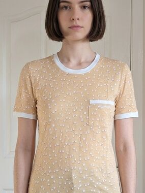 Vintage Courreges Paris Ringer T-Shirt | Embroidered Logo | NWOT